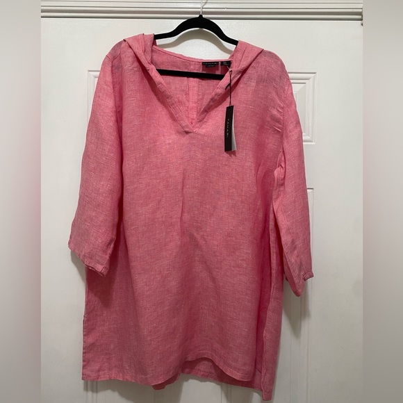 Tahari Tops - TAHARI 100% LINEN NWT women’s TOP. Linen Lagenlook Hooded Tunic in pink Sz 1X